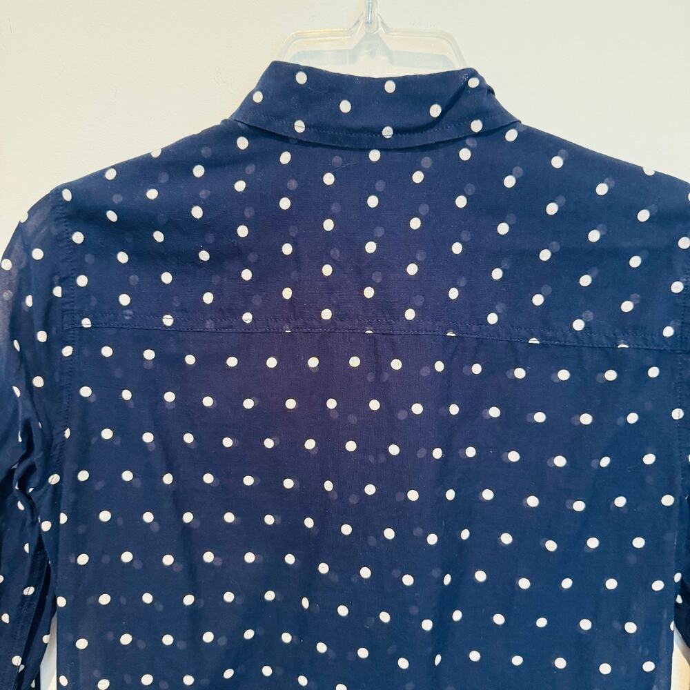 J.Crew Women Polka Dot Cotton Silk Navy Blue White Festive Button Up Shirt Sz 00 - Picture 5 of 9
